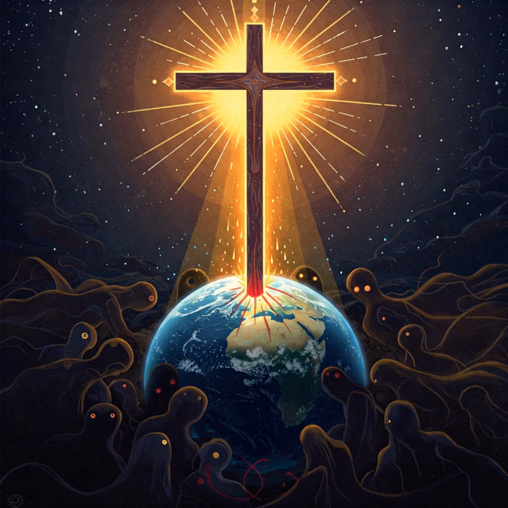Symbolic digital painting illustrating Rudolf Steiner's view of the Mystery of Golgotha