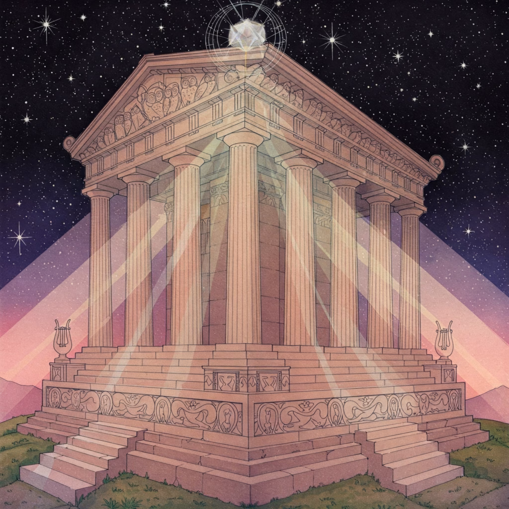 Symbolic art showing cosmic forces in ancient Greece - Rudolf Steiner Greek Mythology theme.