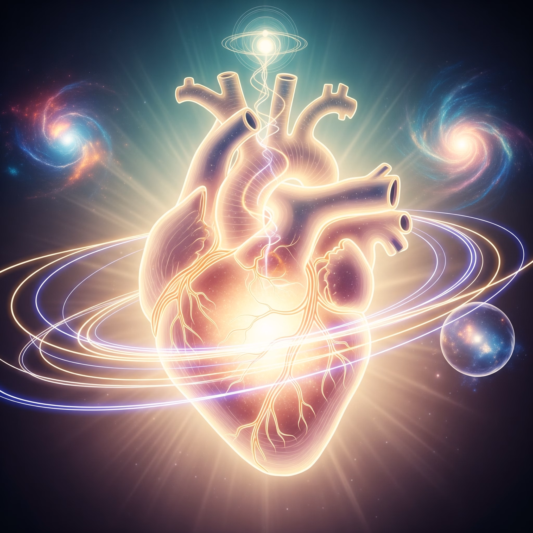 A spiritualized, luminous depiction of the human heart, radiating light and energy, symbolizing Rudolf Steiner's insights into its true nature as an organ of perception and connection to the cosmos, beyond a physical pump."