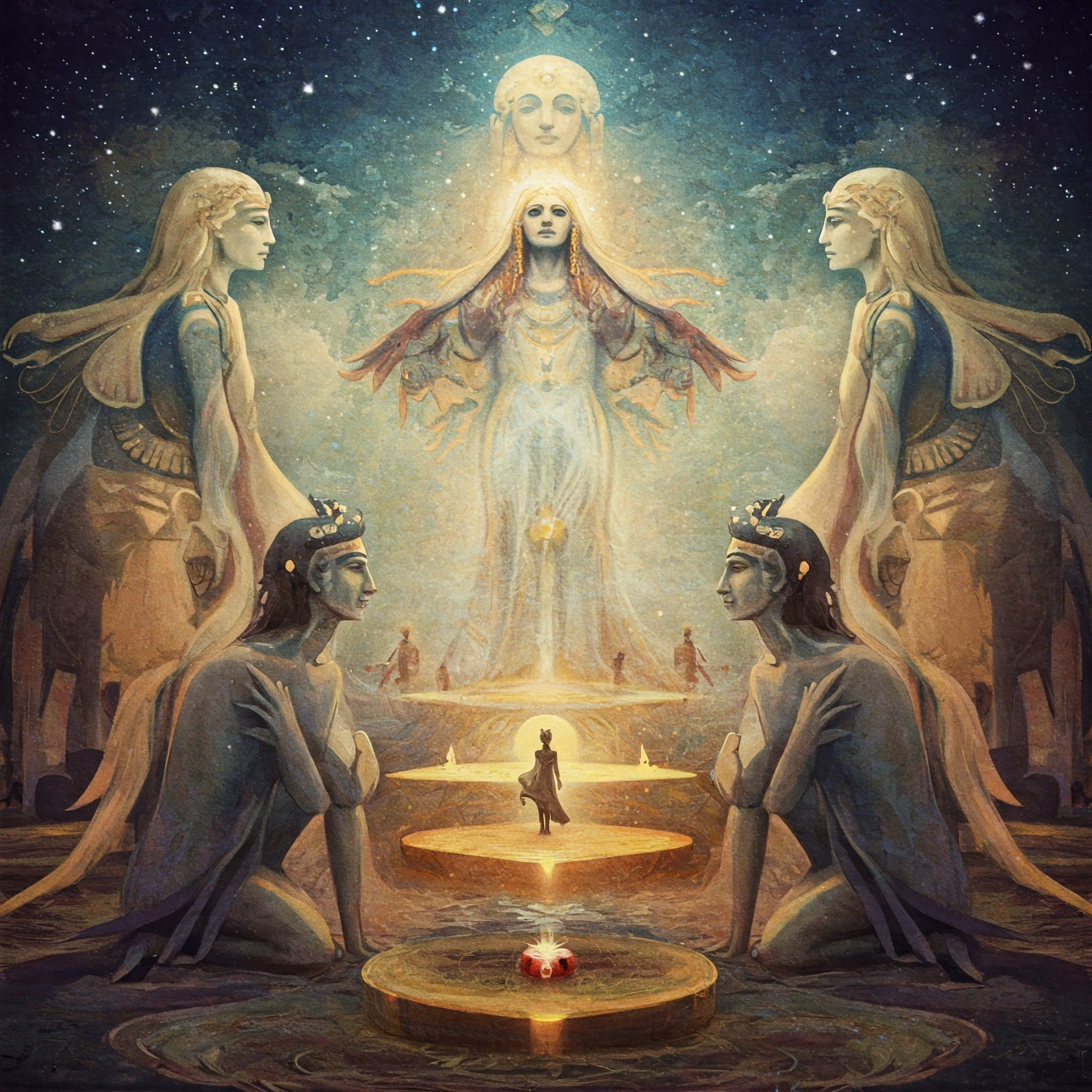 Symbolic representation of Steiner's view of Mark's Gospel: a dynamic burst of light representing Christ's cosmic power breaking into a darker scene, overcoming shadowy forms, conveying energy and decisive spiritual action in an Anthroposophical style.