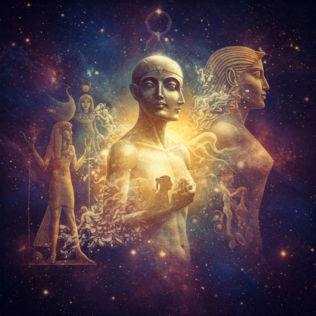 Symbolic representation of Steiner's view of Mark's Gospel: a dynamic burst of light representing Christ's cosmic power breaking into a darker scene, overcoming shadowy forms, conveying energy and decisive spiritual action in an Anthroposophical style.