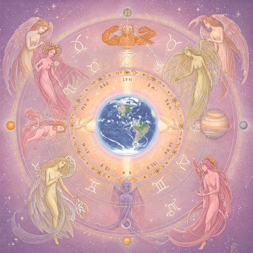 Spiritualized zodiac and planets representing the Rudolf Steiner astrology viewpoint.