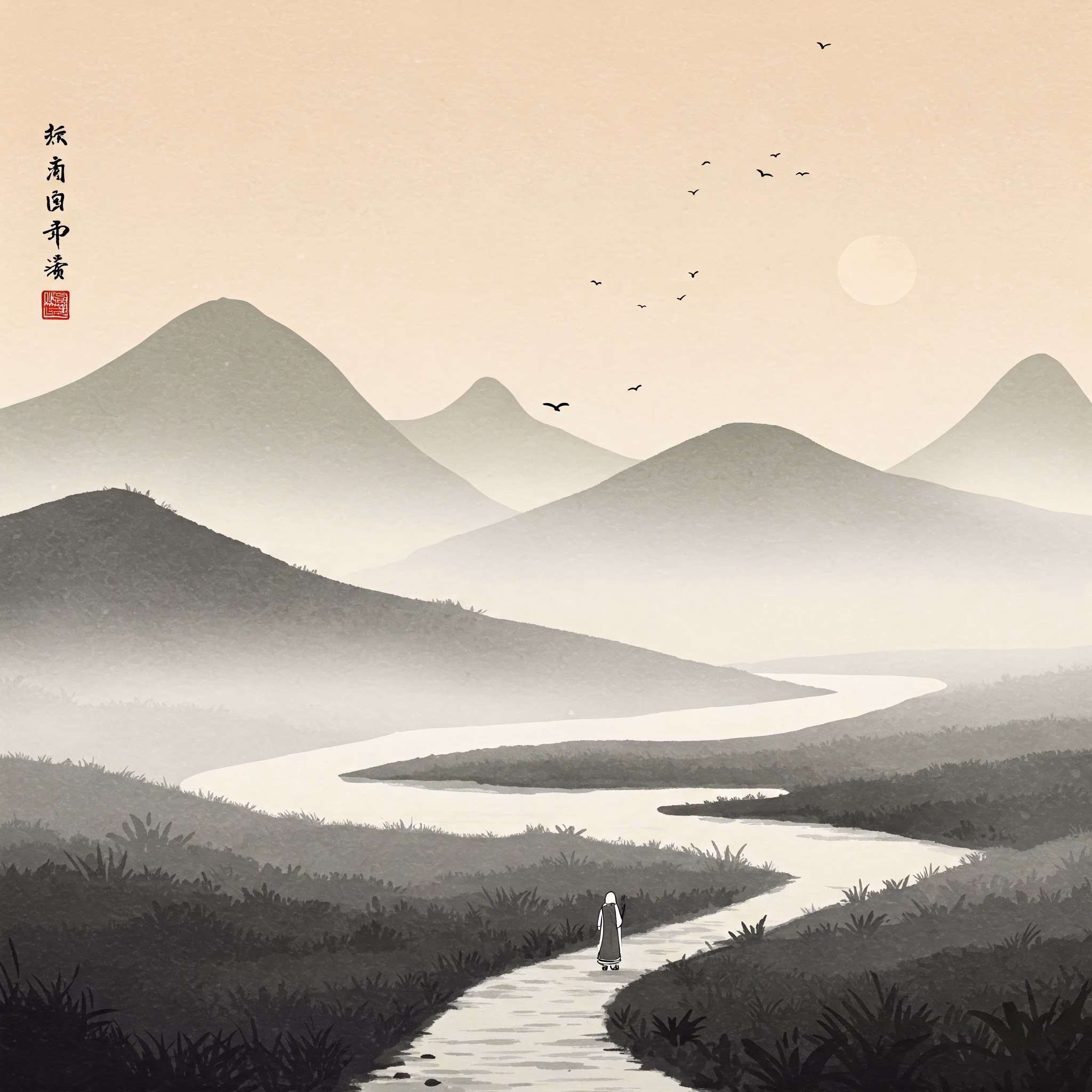 Symbolic Chinese landscape representing the Way (Tao) in the Rudolf Steiner Tao Te Ching view.