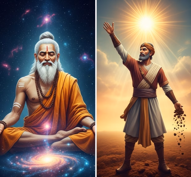 The contrast between the introspective Indian epoch and the active Persian epoch, a key stage in the evolution of consciousness