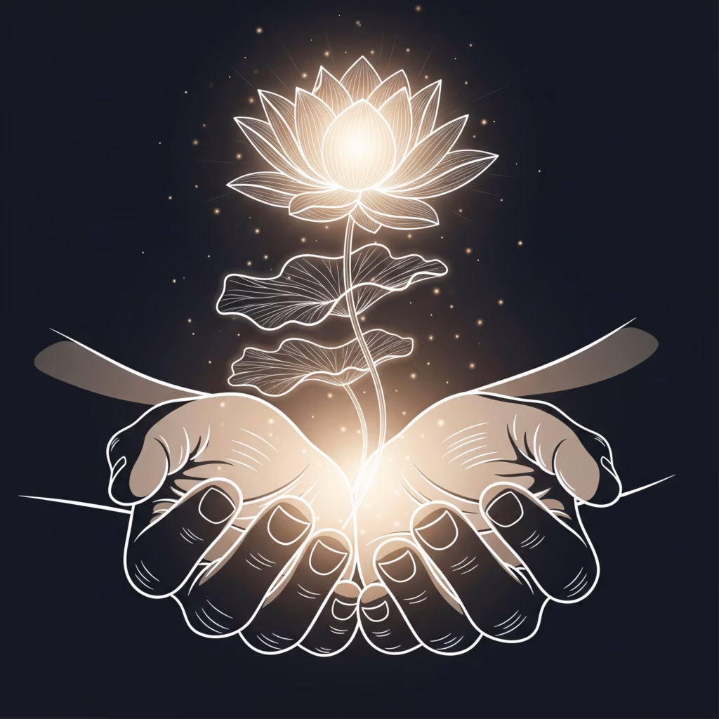 Symbolic art showing the transformation of love, a key concept in the work of Rudolf Steiner on sexuality, with a flame rising from cupped hands.