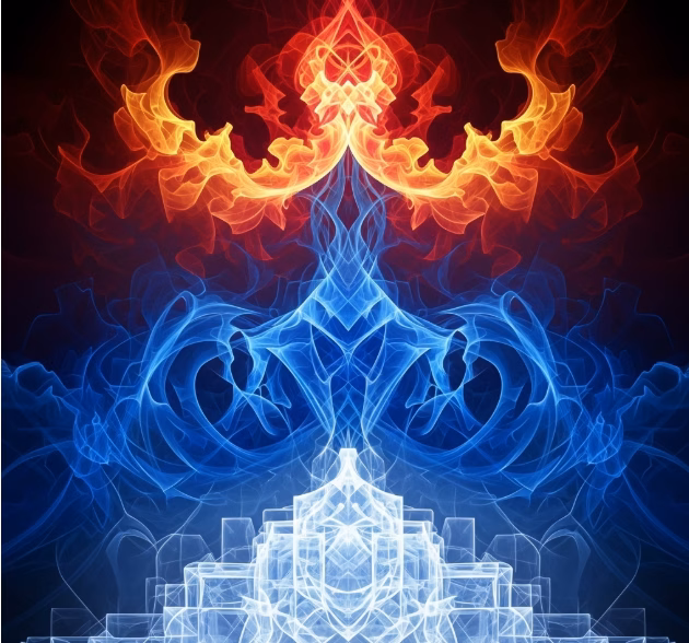 An abstract representation of the First Hierarchy—Seraphim, Cherubim, and Thrones—as beings of pure spiritual substance