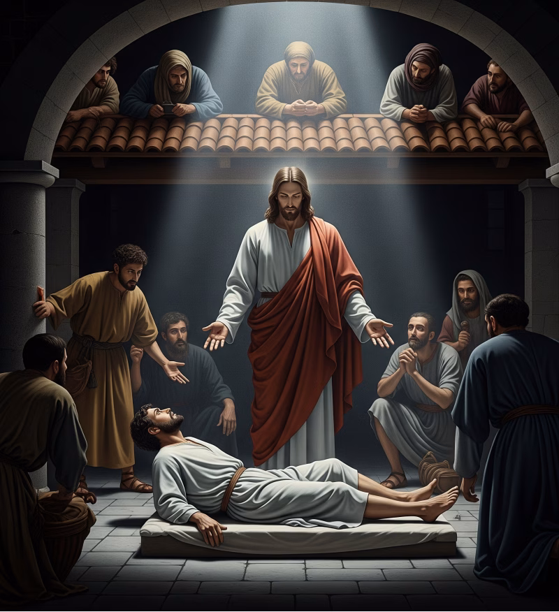 Christ healing the paralytic, a powerful example of the spiritual meaning of Christ's miracles of healing the human will.
