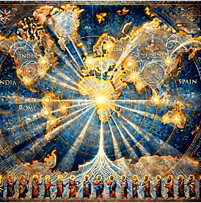A map showing the dispersal of the twelve, illustrating the global nature of the mission of the apostles