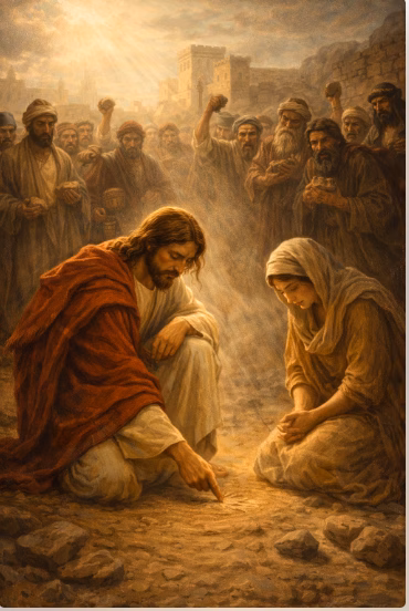 Christ writing on the earth before the stoning of the woman taken in adultery